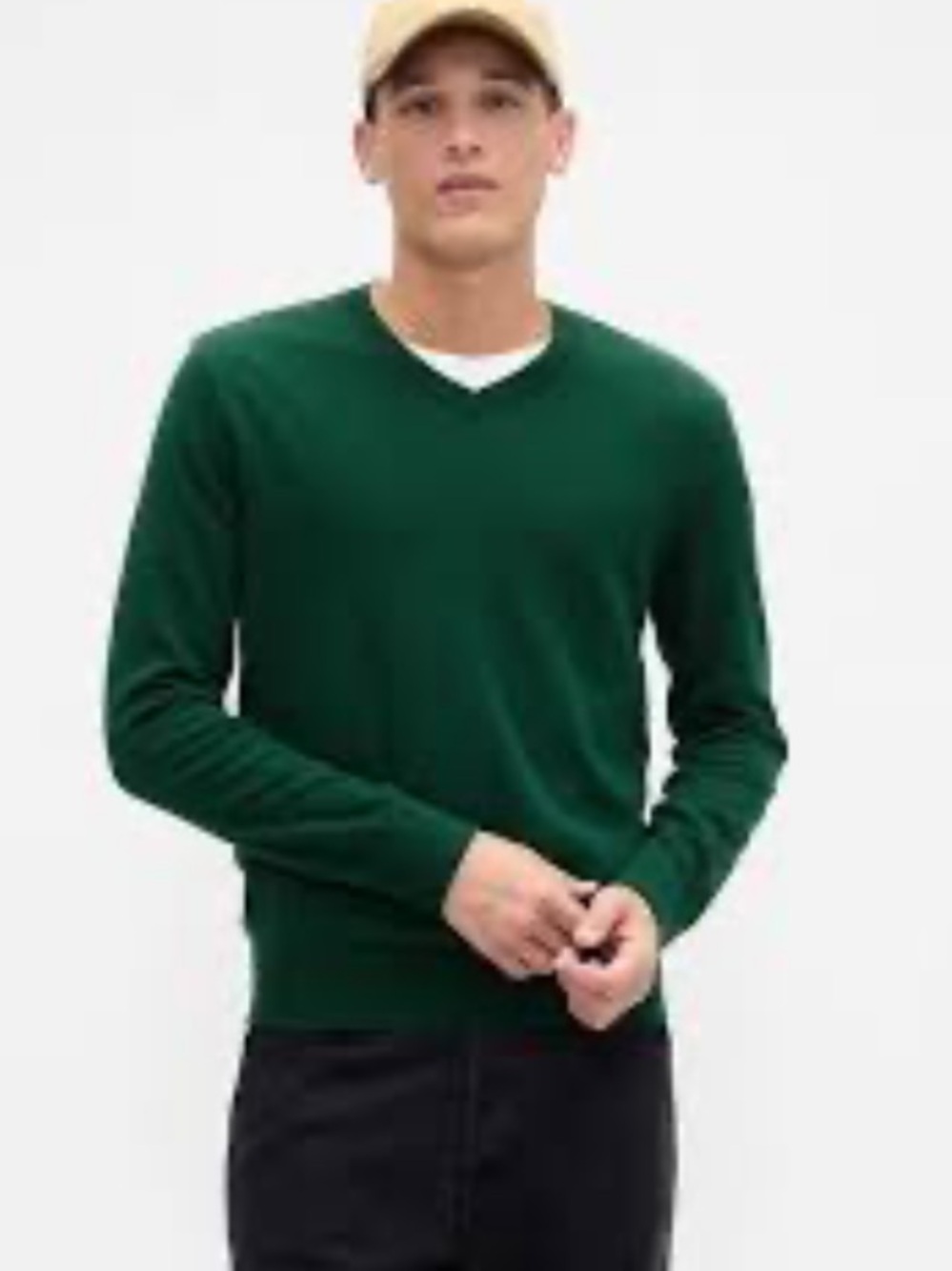 Gap Mens Green Merino Wool Long Sleeve V-Neck Pullover Sweater Size XL